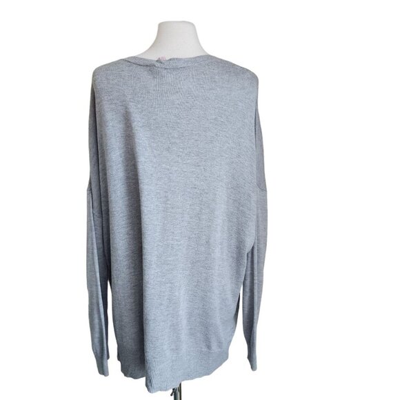 Laurie Felt Sweater XL Cashmere Blend Intarsia V-Neck Heather Grey Hearts - Picture 6 of 15